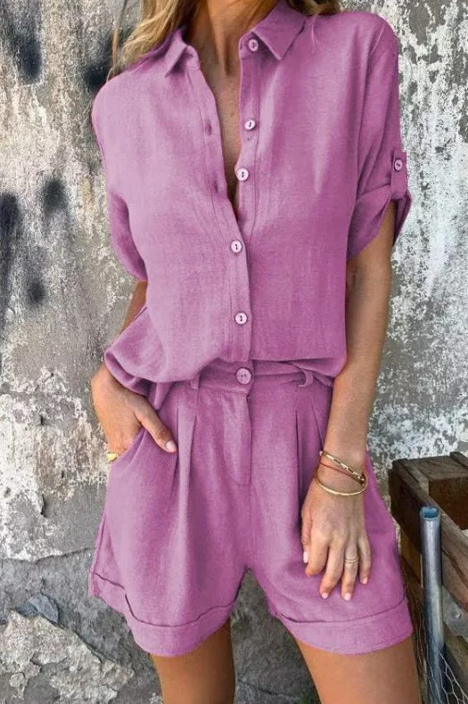 Two Piece Sets for Women – Relaxed Fit Shirt & Shorts | Button Closure & Side Pockets 5