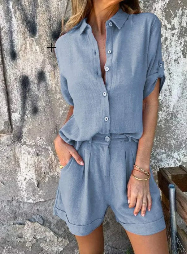 Two Piece Sets for Women – Relaxed Fit Shirt & Shorts | Button Closure & Side Pockets 6