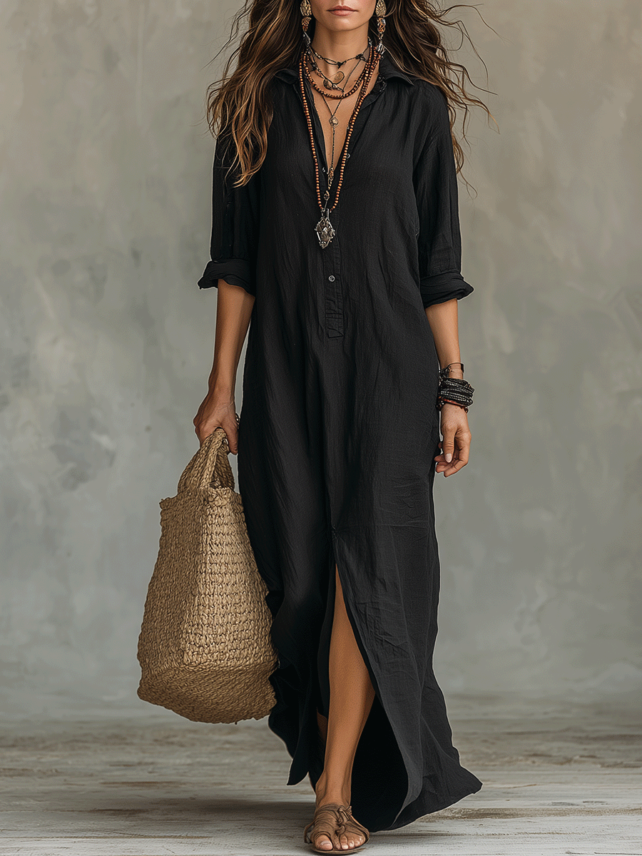 Vellora - Long Sleeve Maxi Dress For Woman