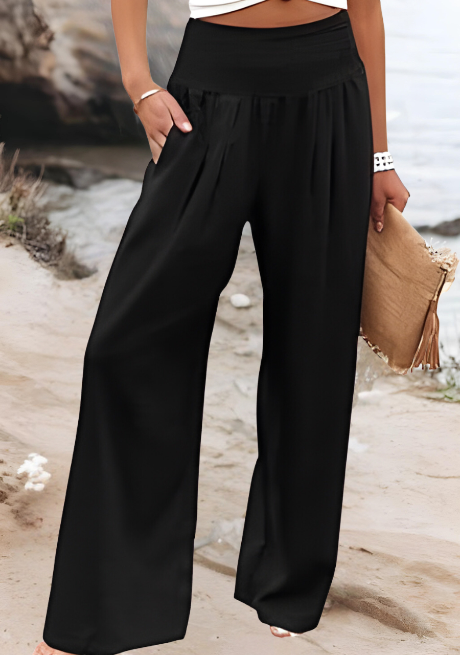Wide Leg Pants for Women – Elastic Waist Full-Length | Side Pockets &amp; Relaxed Fit 1
