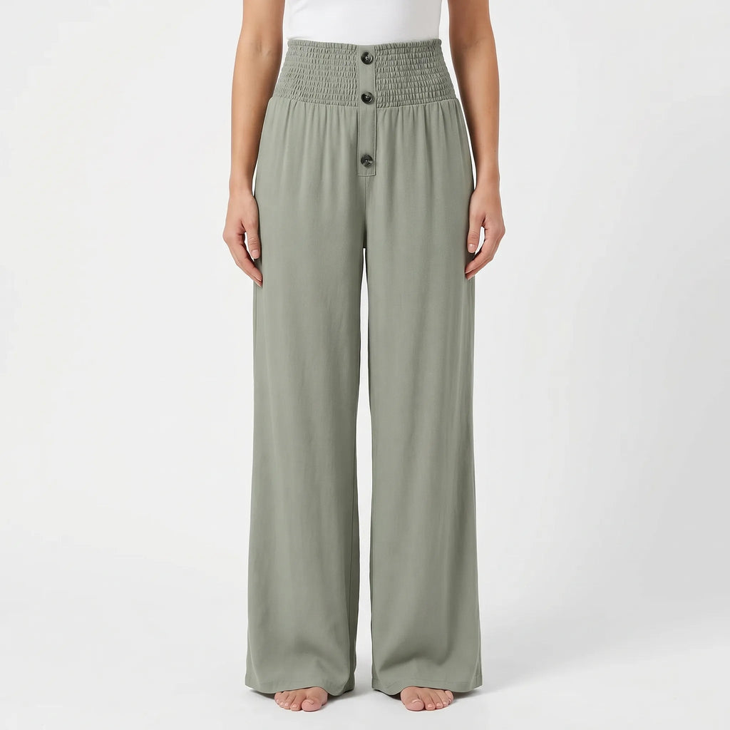 Wide Leg Pants for Women – High Waisted Smocked Waist | Flowy Lightweight Fabric 0