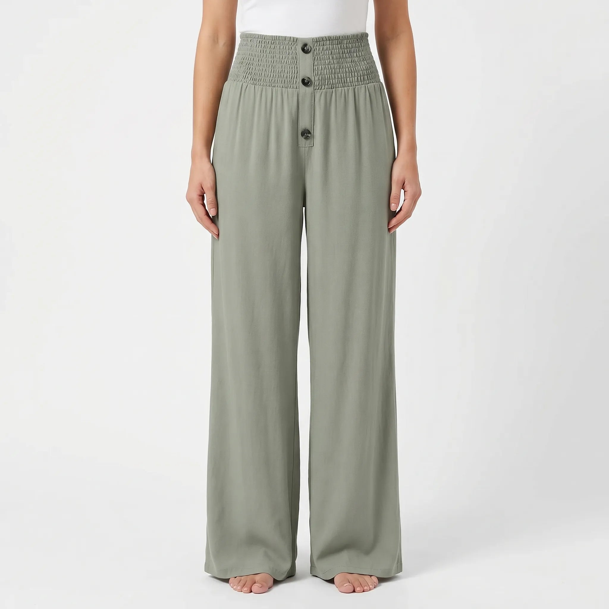 Wide Leg Pants for Women – High Waisted Smocked Waist | Flowy Lightweight Fabric 0