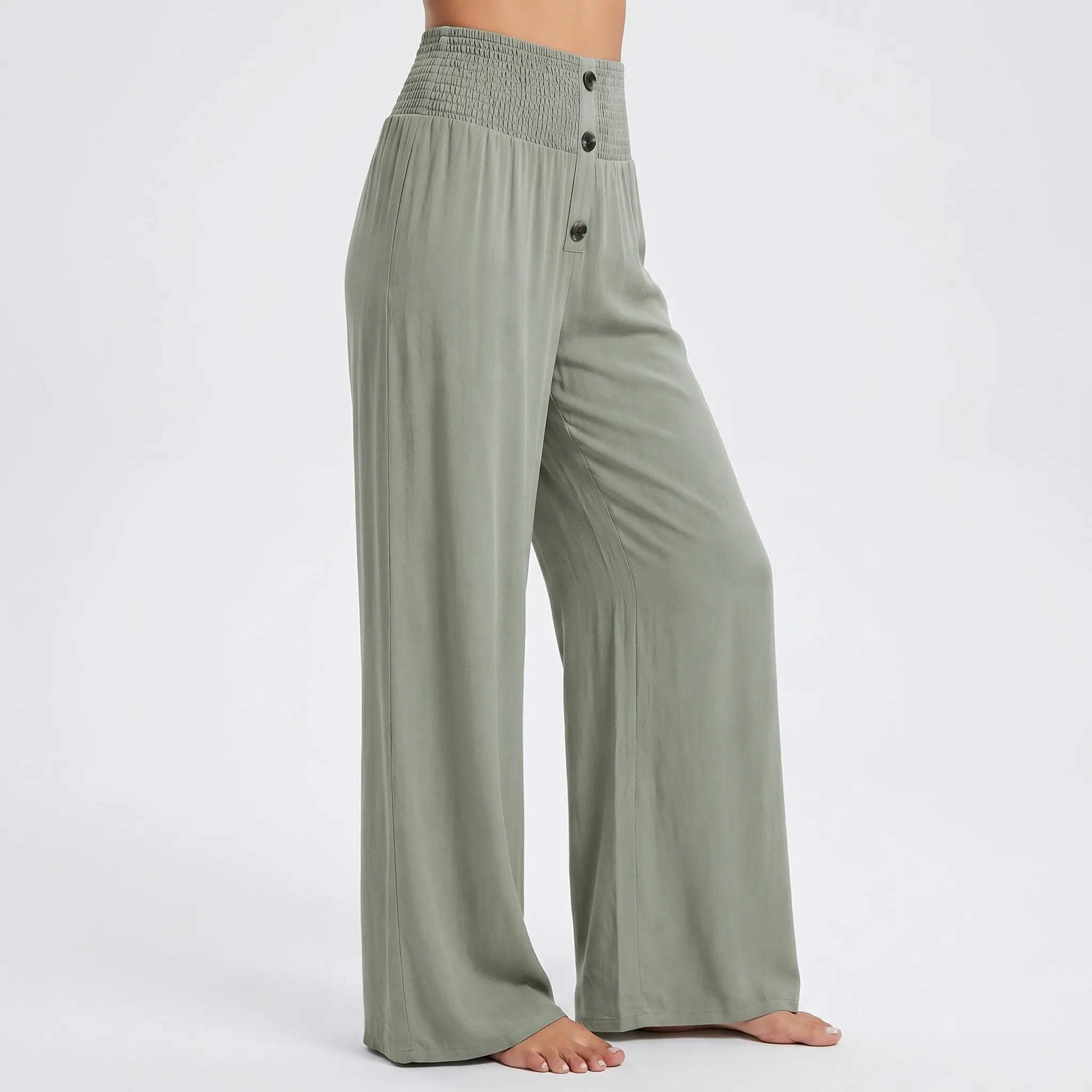 Wide Leg Pants for Women – High Waisted Smocked Waist | Flowy Lightweight Fabric 3