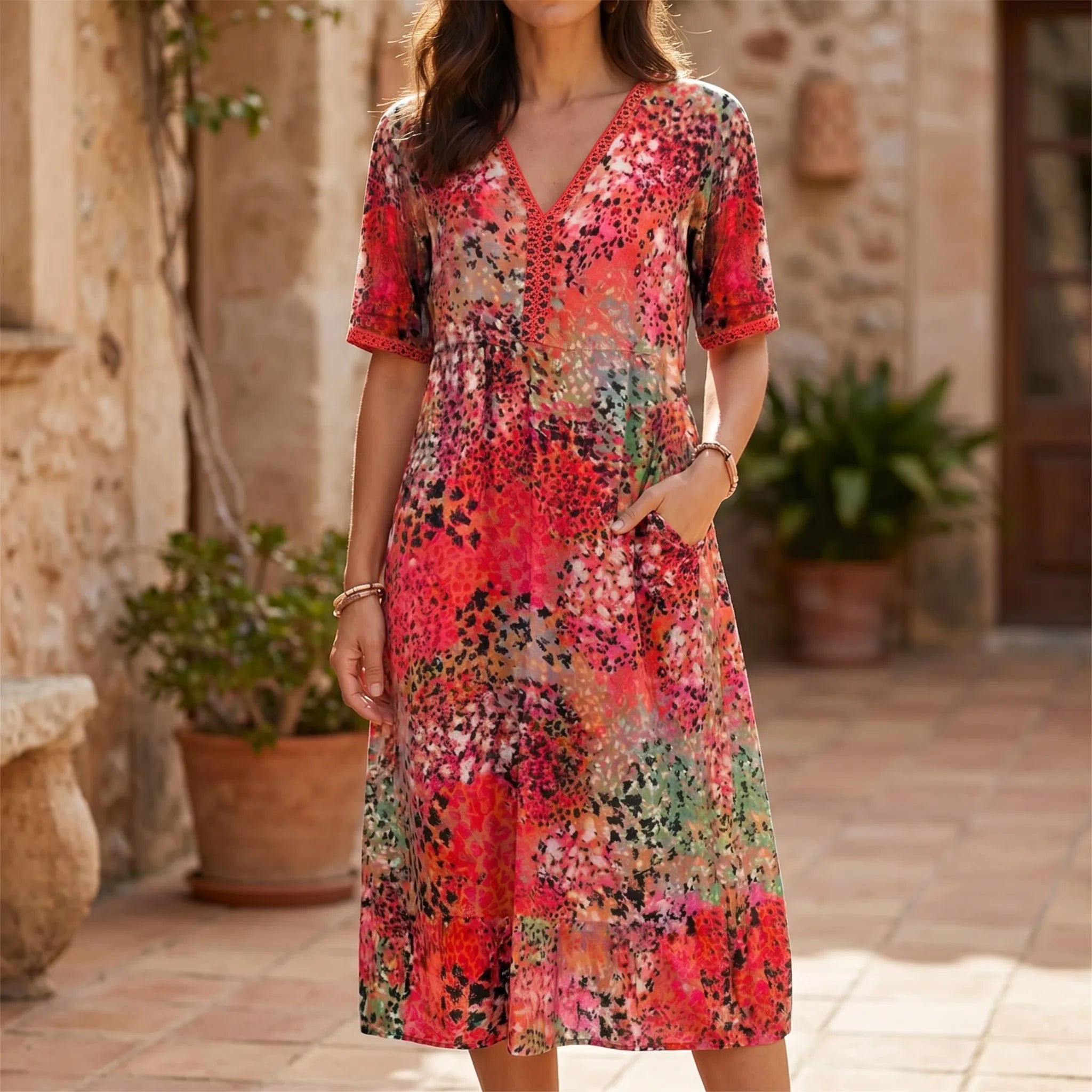 Women's Dress – Flowing Midi Cut Bohemian Print | Lightweight & Breathable 2