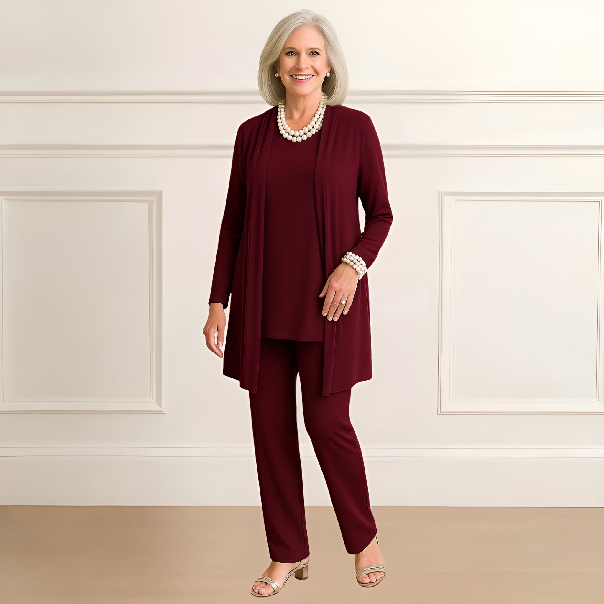 Women's Outfit Set – Three-Piece Matching Set | Long Sleeve Top & Open Cardigan 1