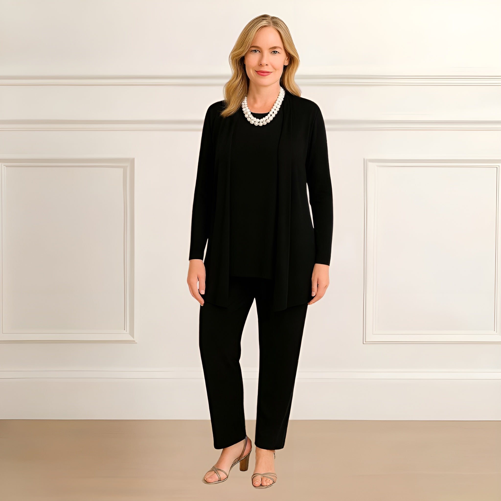 Women's Outfit Set – Three-Piece Matching Set | Long Sleeve Top & Open Cardigan 2