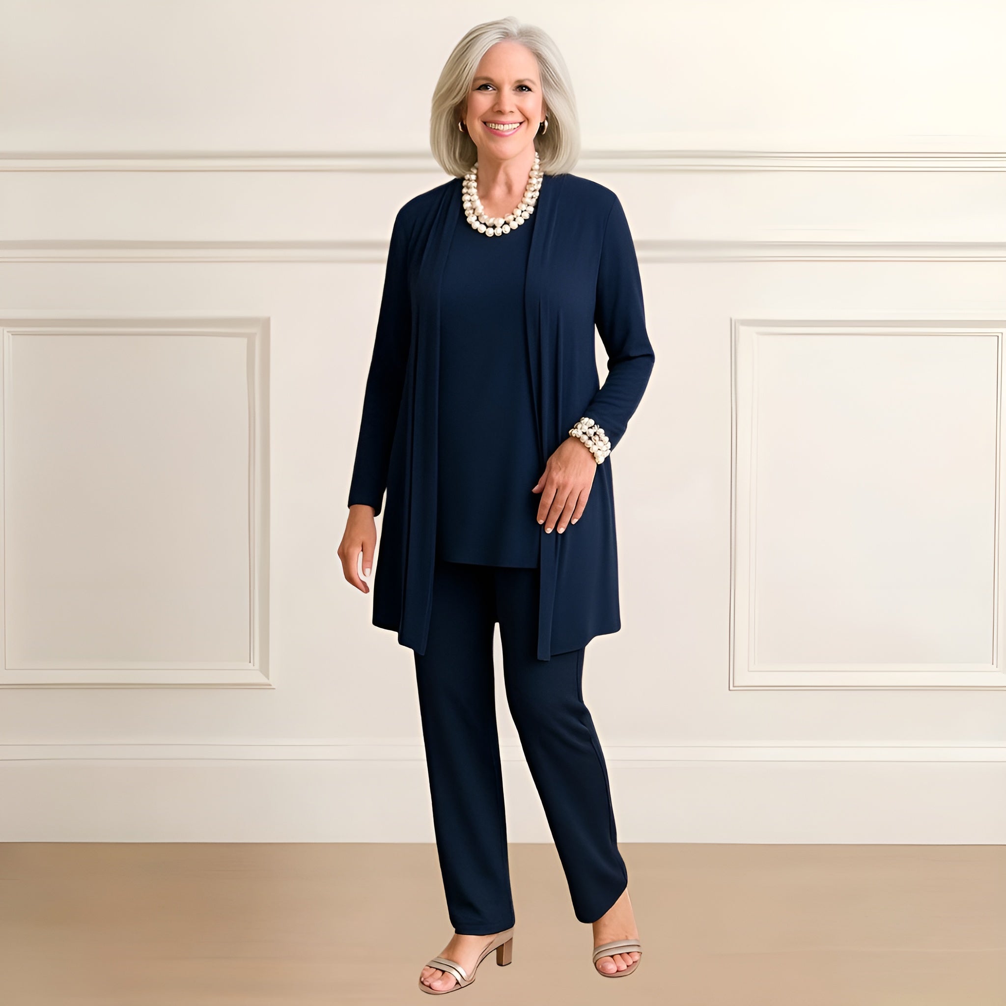 Women's Outfit Set – Three-Piece Matching Set | Long Sleeve Top & Open Cardigan 3