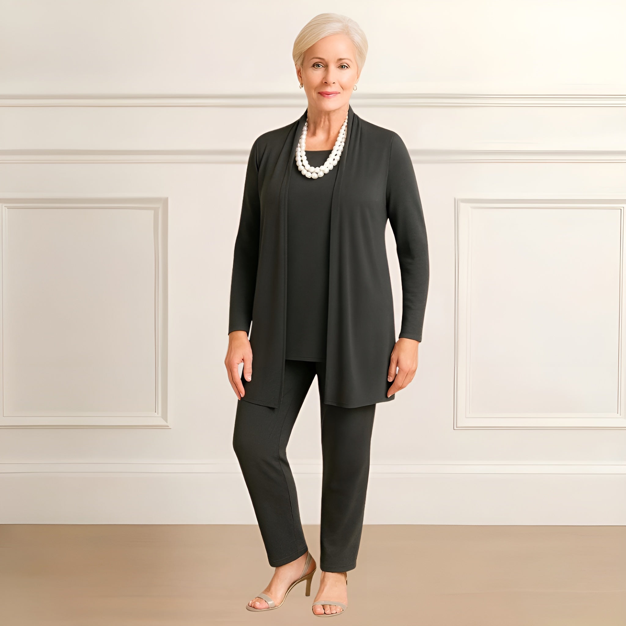 Women's Outfit Set – Three-Piece Matching Set | Long Sleeve Top & Open Cardigan 4