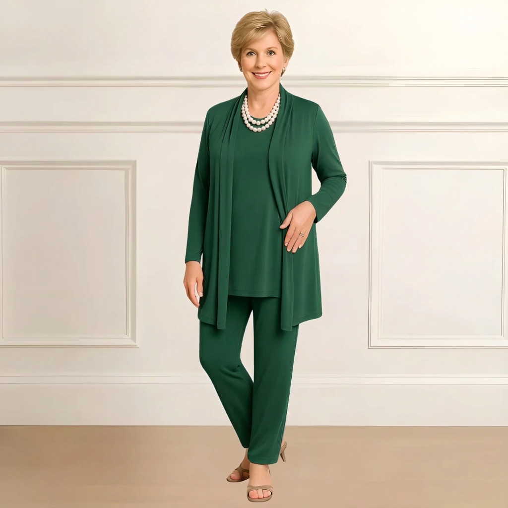 Women's Outfit Set – Three-Piece Matching Set | Long Sleeve Top & Open Cardigan 6