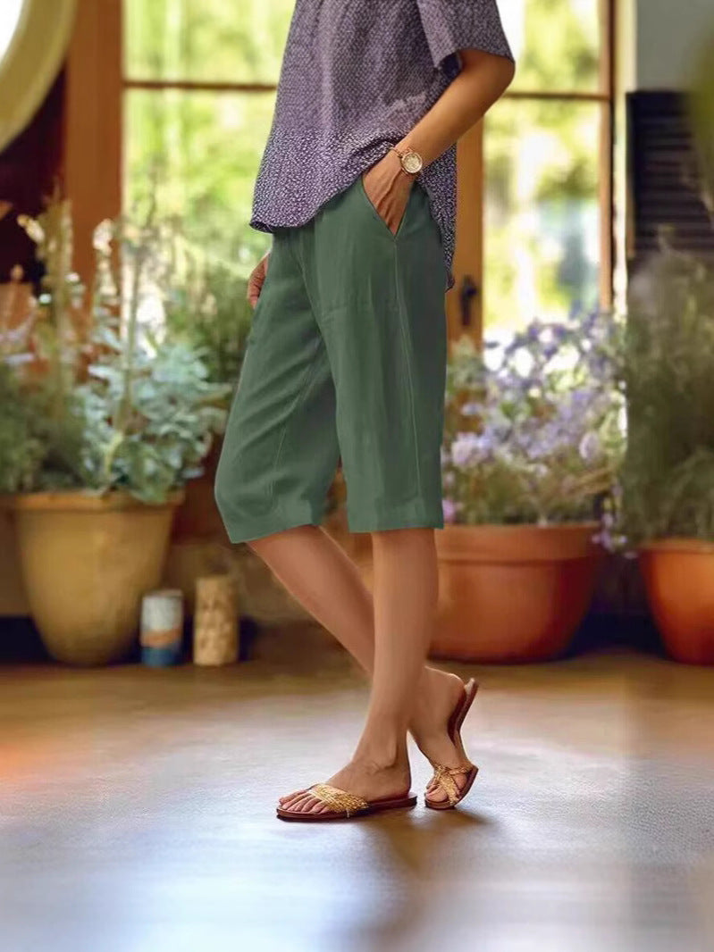 Women's Shorts – Straight Leg Knee Length | Clean Waistband & Side Pockets 3
