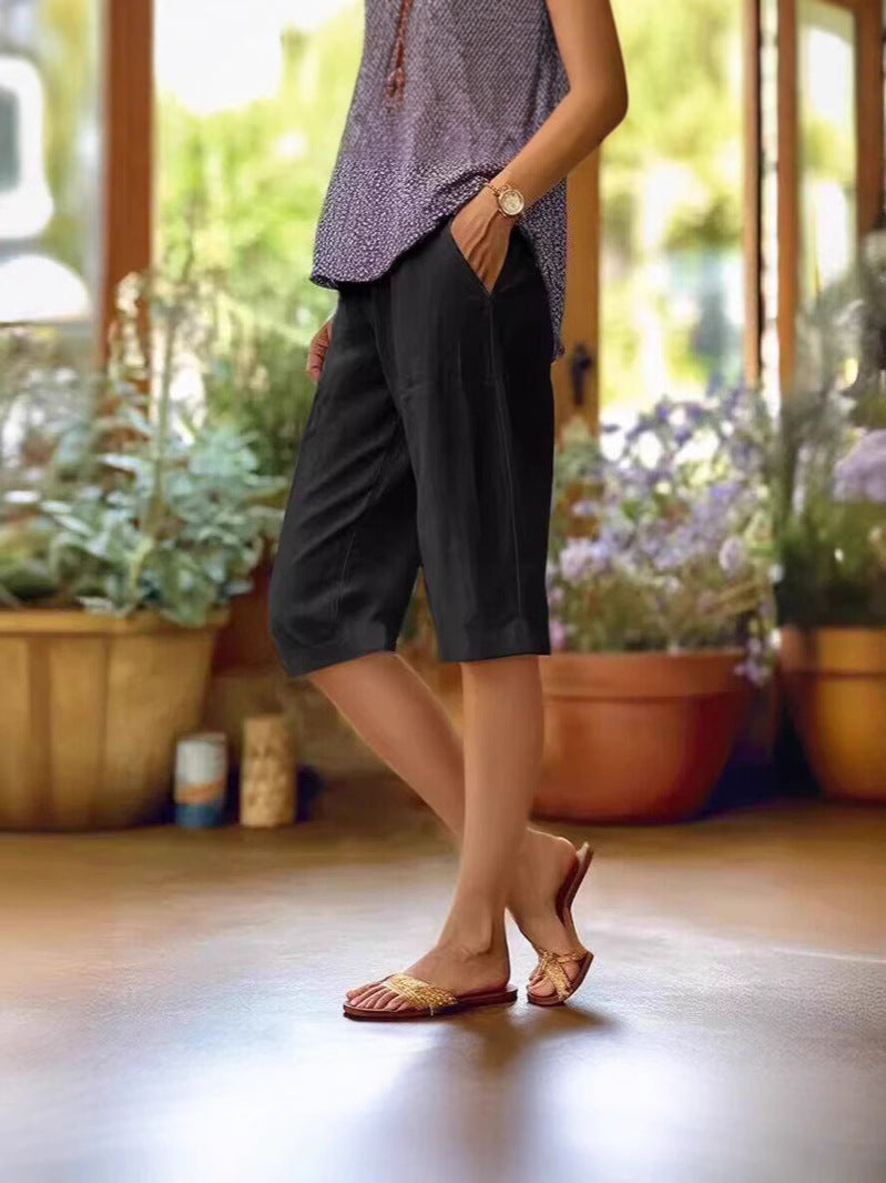 Women's Shorts – Straight Leg Knee Length | Clean Waistband & Side Pockets 4