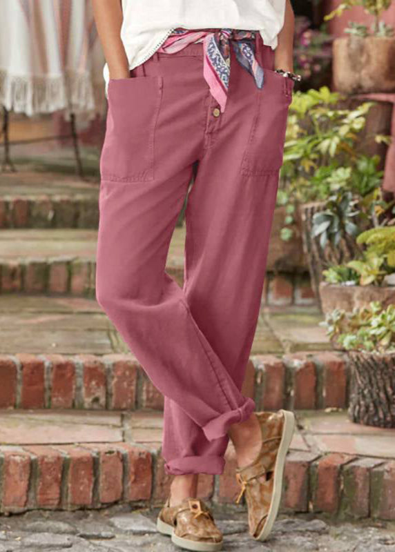 Women's Trousers – Button Front Tapered Leg | Ankle Length & Utility Pockets 0