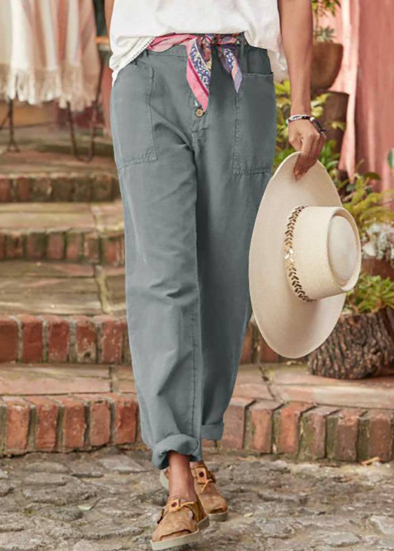Women's Trousers – Button Front Tapered Leg | Ankle Length & Utility Pockets 8